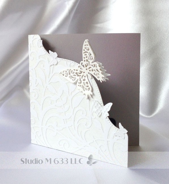 Floral Monochromatic Square Butterfly Greeting--StudioM633.com